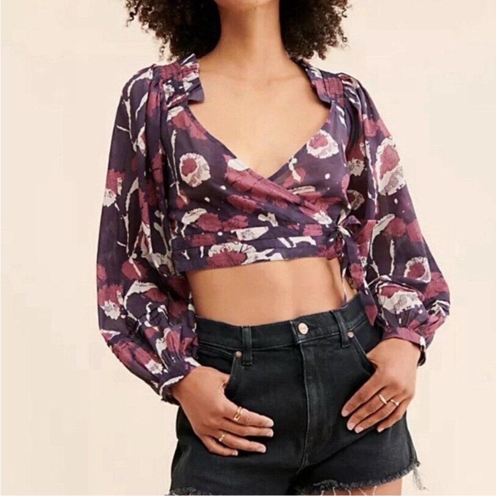 Free People Cleobella Valencia Wrap Top Purple Motif Size Medium New With Tags - Picture 6 of 11